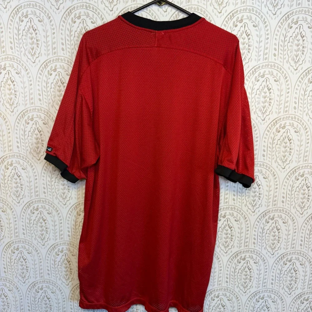 Vintage Nike Fit Mesh‎ Jersey Shirt Mens Large Red Black V-Neck Swoosh F8 EVR